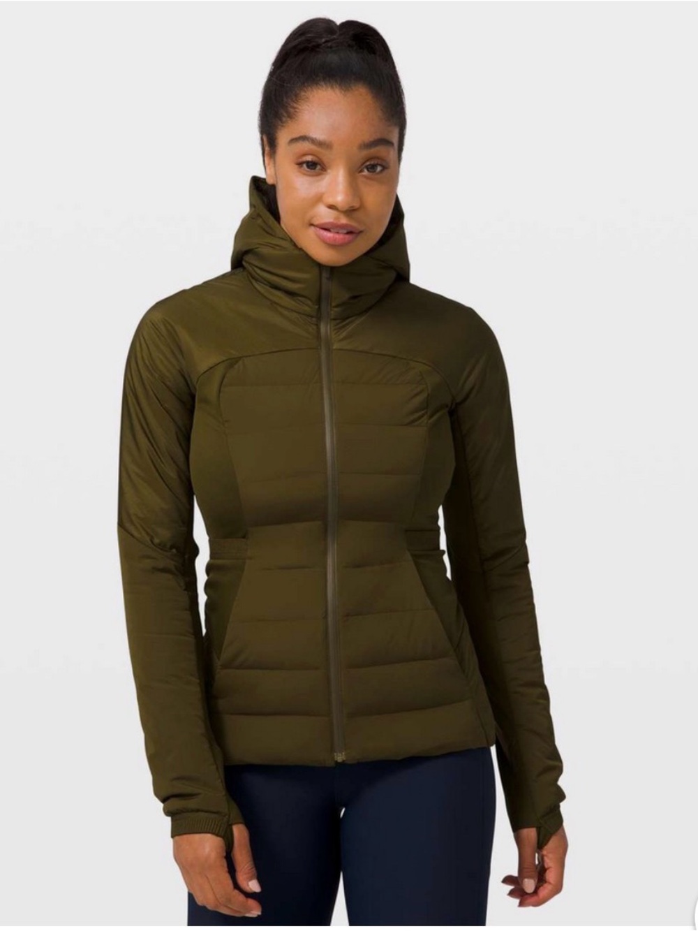 Lululemon Women's Olive Green Running Hooded Puffer Jacket